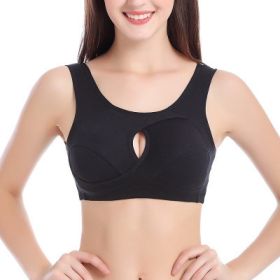 Plus Size Women Bra Ladies Cotton Quake-Proof Underwear Sleep Tops No Buckles Non Wire Lingerie With Removable Padded (Option: Black-M-1pc)