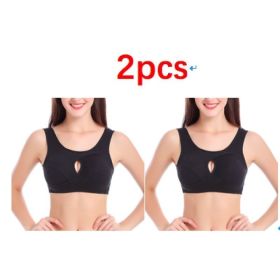 Plus Size Women Bra Ladies Cotton Quake-Proof Underwear Sleep Tops No Buckles Non Wire Lingerie With Removable Padded (Option: Black-3XL-2pcs)