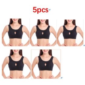 Plus Size Women Bra Ladies Cotton Quake-Proof Underwear Sleep Tops No Buckles Non Wire Lingerie With Removable Padded (Option: Black-XXL-5pcs)