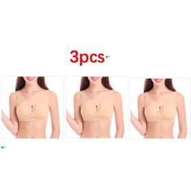 Plus Size Women Bra Ladies Cotton Quake-Proof Underwear Sleep Tops No Buckles Non Wire Lingerie With Removable Padded (Option: Beige-XXL-3pcs)