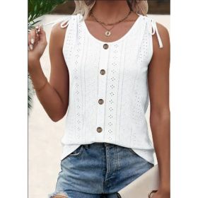 Eyelet Button Front Tank Top, Casual Sleeveless Tank Top For Summer, Women's Clothing (Option: Beige-XL)