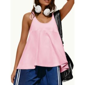 Fisoew Womens Workout Tank Tops Sleeveless Scoop Neck Racerback Loose Summer Active Running Gym Babydoll Shirts (Option: Pink-XXL)
