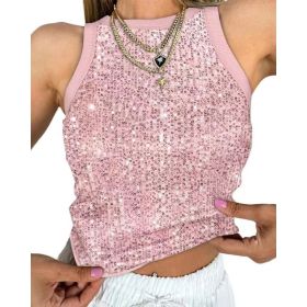 Sexy Cropped Sleeveless Sequin Leopard Print Vest (Option: Pink-S)