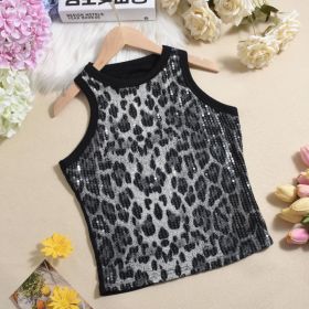 Sexy Cropped Sleeveless Sequin Leopard Print Vest (Option: Gray-S)