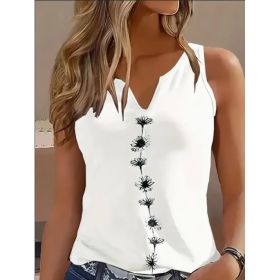 Floral Print Tank Top, Casual Notch Neck Summer Sleeveless Top, Women's Clothing (Option: White-M)
