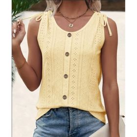 Eyelet Button Front Tank Top, Casual Sleeveless Tank Top For Summer, Women's Clothing (Option: Yellow-M)