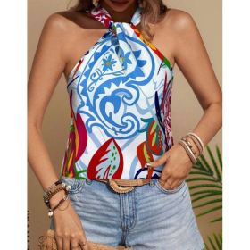 Printed Notched Neck Sleeveless Tank Top (Option: Style6-XL)