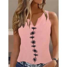 Floral Print Tank Top, Casual Notch Neck Summer Sleeveless Top, Women's Clothing (Option: Pink-S)