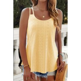 Eyelet Lettuce Trim Cami Top, Casual Sleeveless Scoop Neck Versatile Cami Top, Women's Clothing (Option: Ginger colored-L)