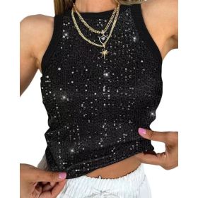 Sexy Cropped Sleeveless Sequin Leopard Print Vest (Option: Black-S)