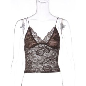 New Sexy Sheer Lace-trimmed Camisole (Option: Brown-L)