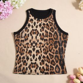 Sexy Cropped Sleeveless Sequin Leopard Print Vest (Option: Leopard Print-XL)