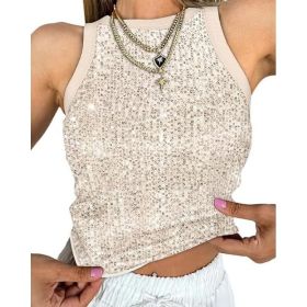 Sexy Cropped Sleeveless Sequin Leopard Print Vest (Option: Apricot-XL)